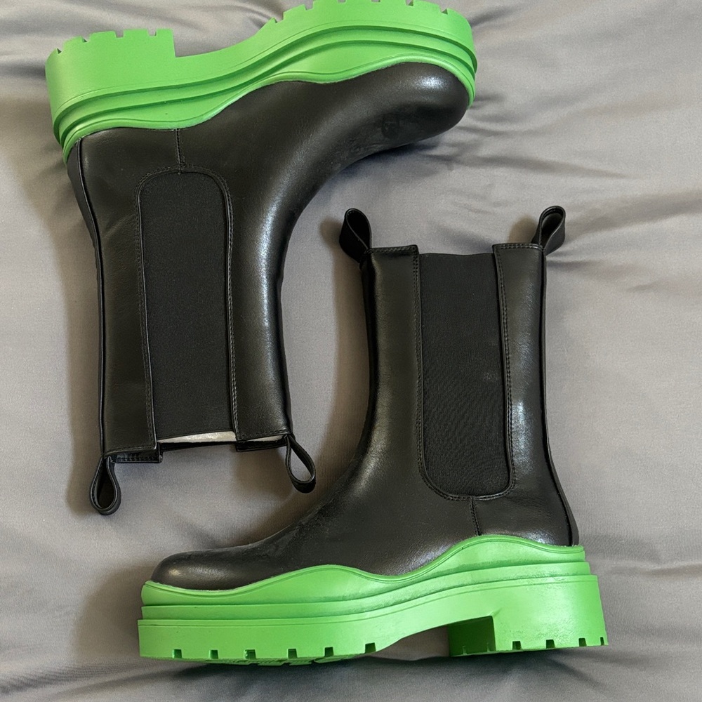 Black and Green Platform Boots